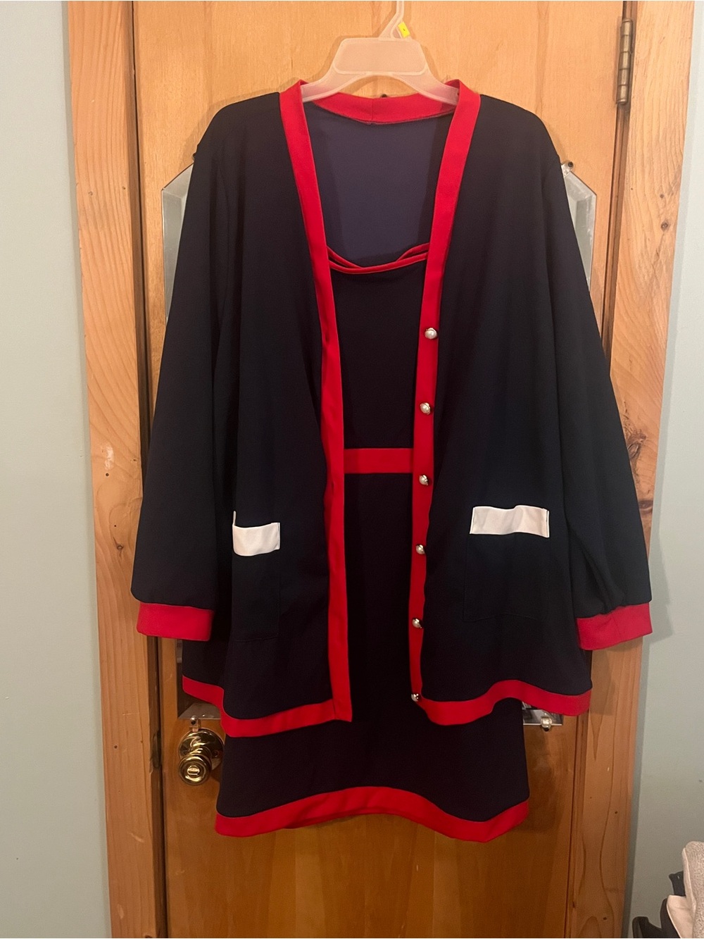 SHEIN Navy Dress Set with Red Trim and White Pocket Accents